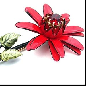 RARE FRANCOIS CORO Blackened Jappaned Metal Enamel 3D Flower Brooch VINTAGE